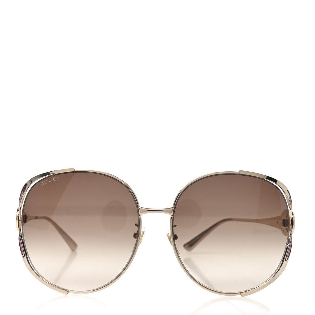 Gucci Metal Oversized Round Frame GG0225S Sunglasses Green Pink