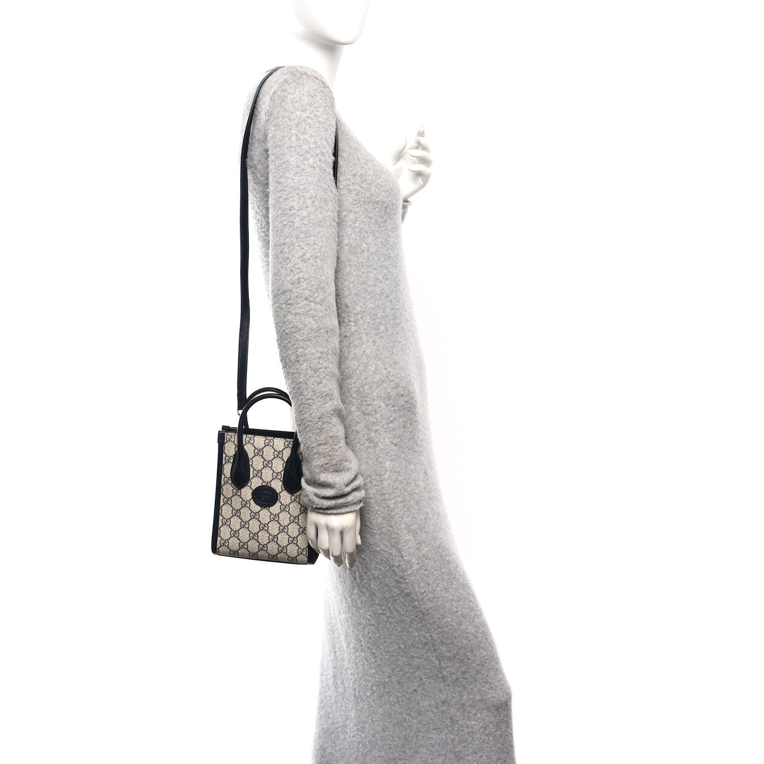 Gucci GG Supreme Monogram Textured Dollar Calfskin Mini Retro Interlocking G Tote Bag Beige Blue
