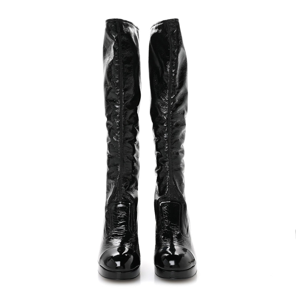 Crumpled Patent High Boots 38.5 Black