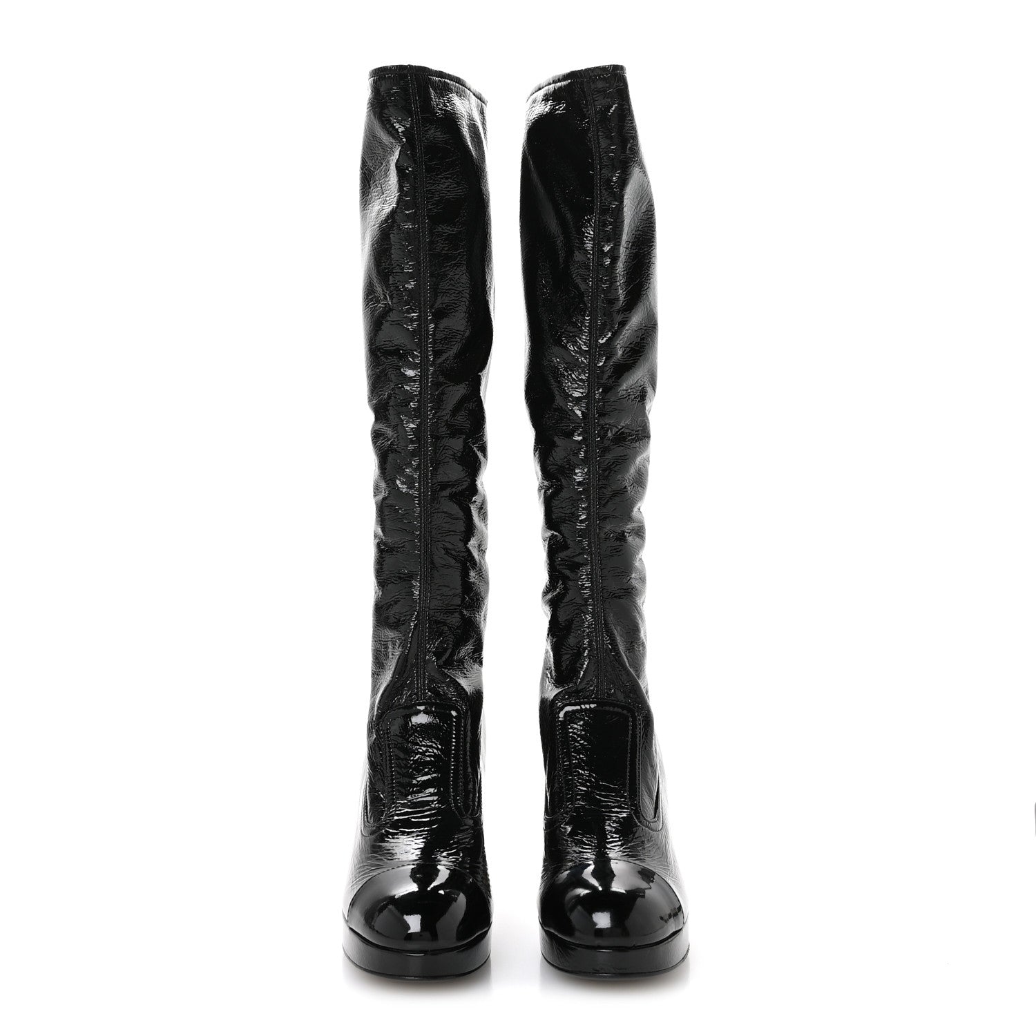 Crumpled Patent High Boots 38.5 Black