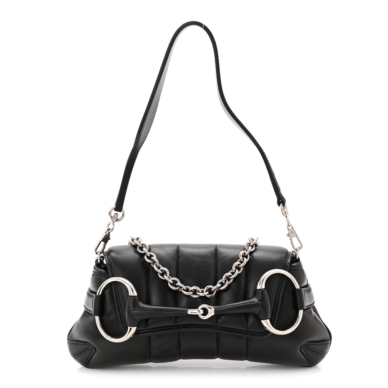 Gucci Nappa Vertical Matelasse Small Maxi Horsebit Chain Shoulder Bag Black