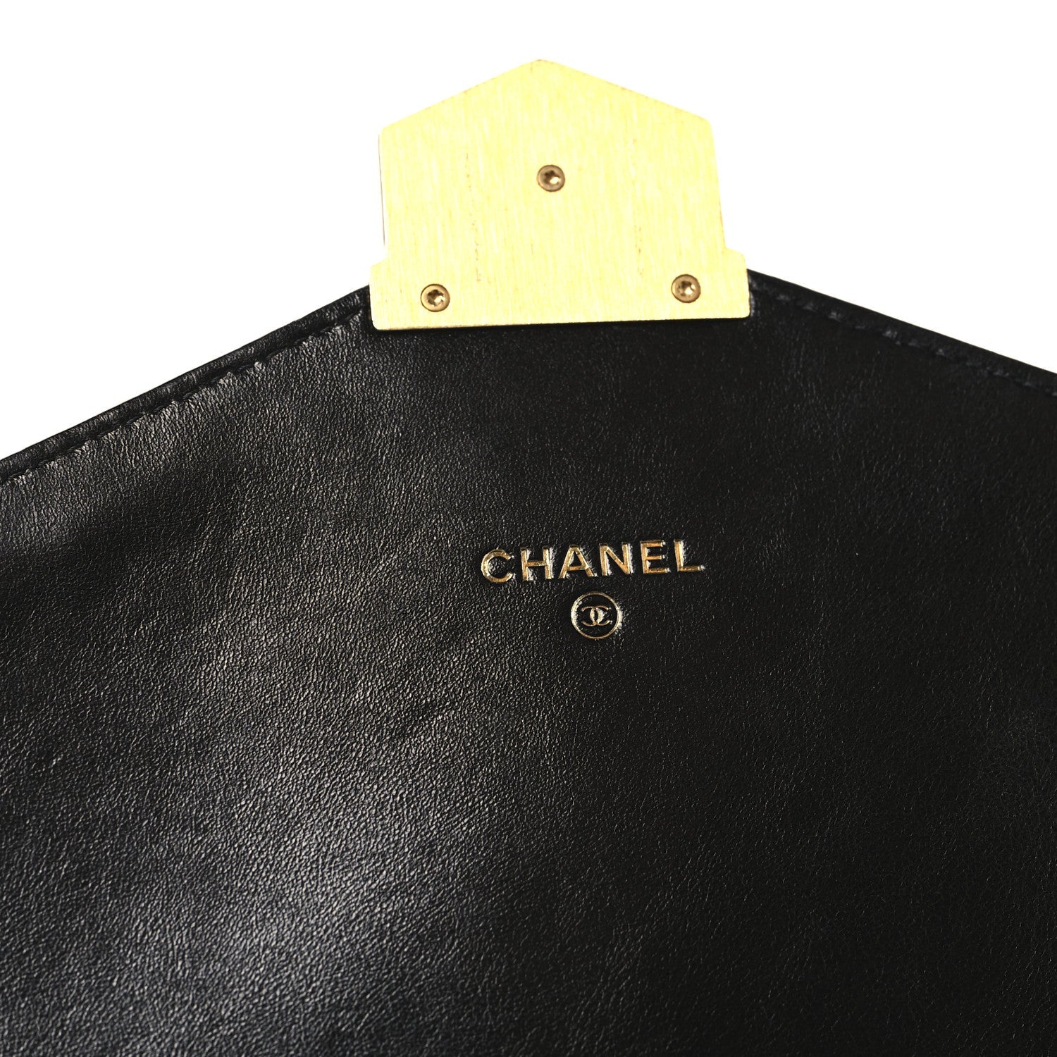 Calfskin Chevron Quilted Medal Flap Clutch Black