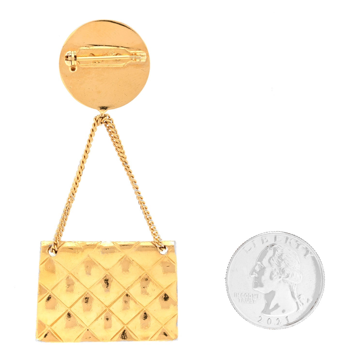 Metal CC Flap Bag Brooch Gold Gold
