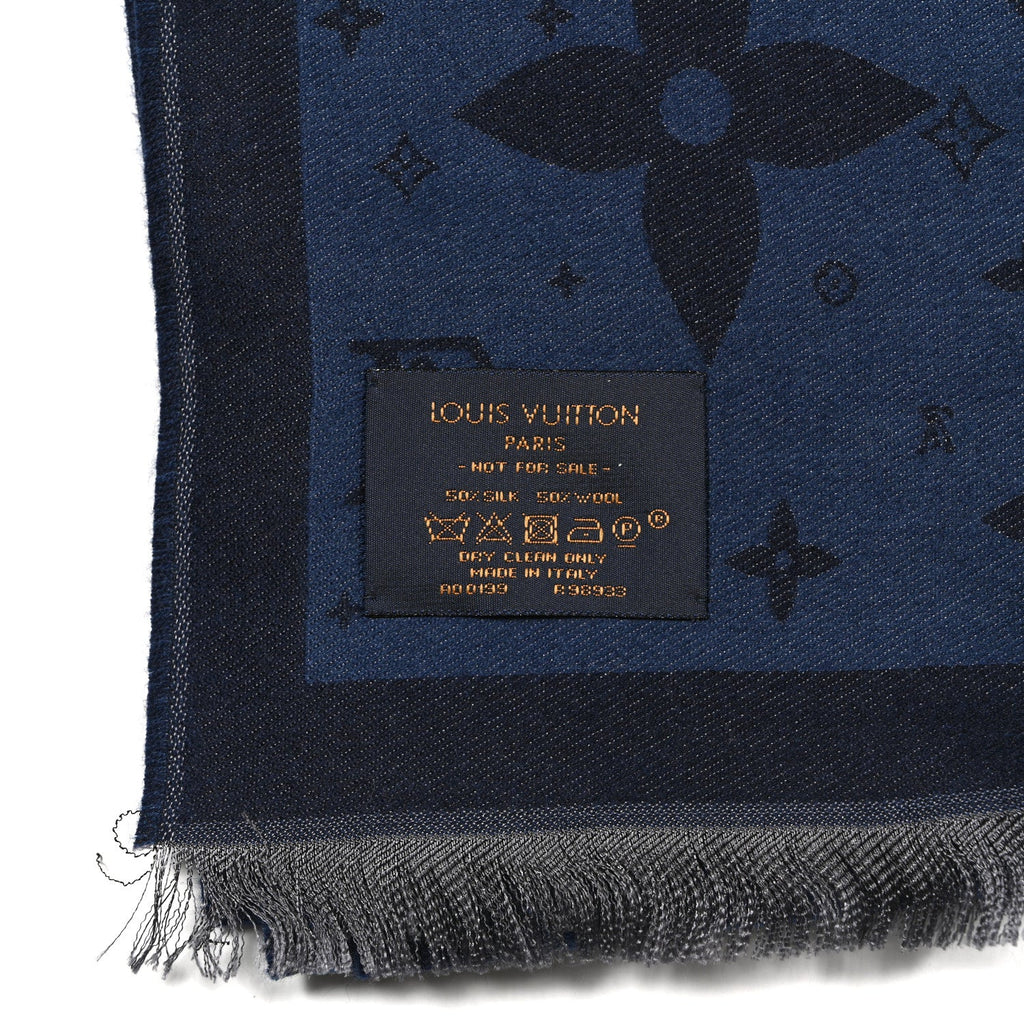 Louis Vuitton Silk Wool Monogram Scarf Blue