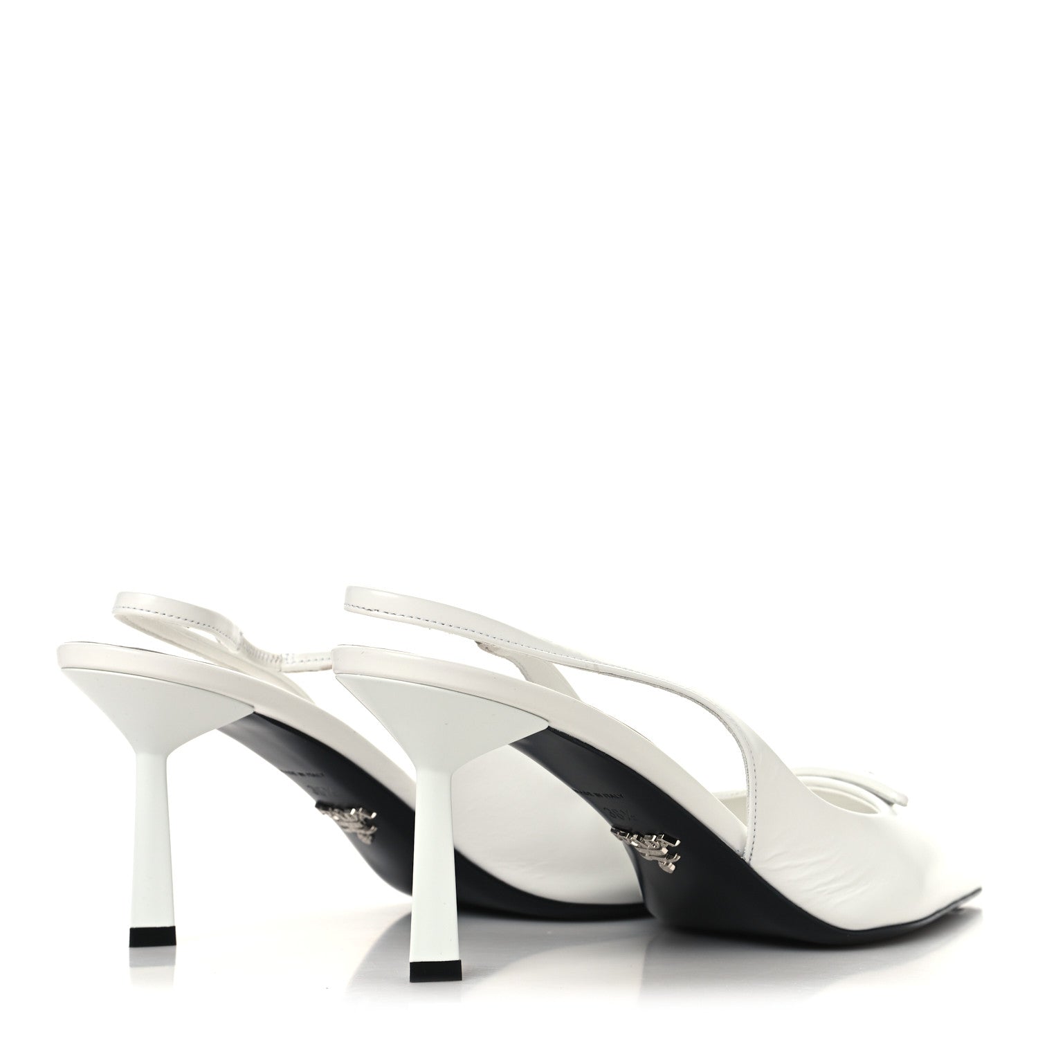 Prada Calfskin Triangle Logo Pointed Toe 75mm Slingback Pumps 38.5 White