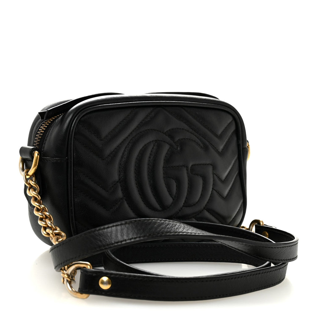 Gucci Calfskin Matelasse Mini GG Marmont Chain Shoulder Bag Black