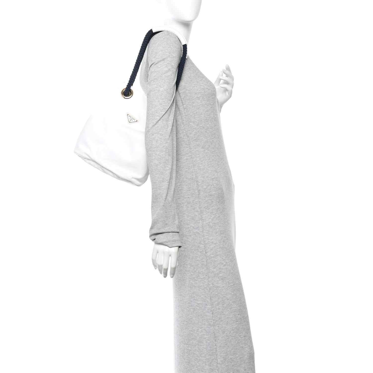 Prada Re-Nylon Triangle Mariner Small Bucket Bag White Baltico