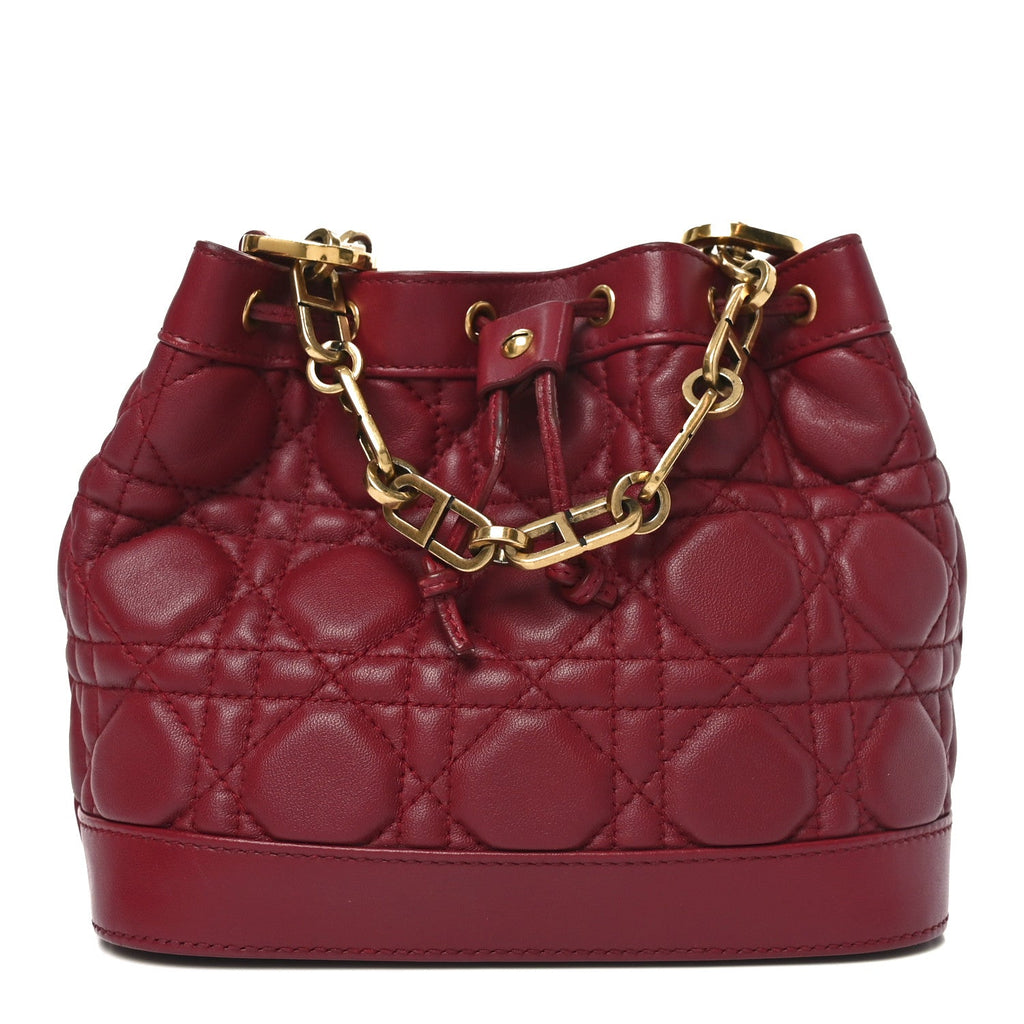 Christian Dior Lambskin Cannage Miss Dior Bucket Bag Cherry Red