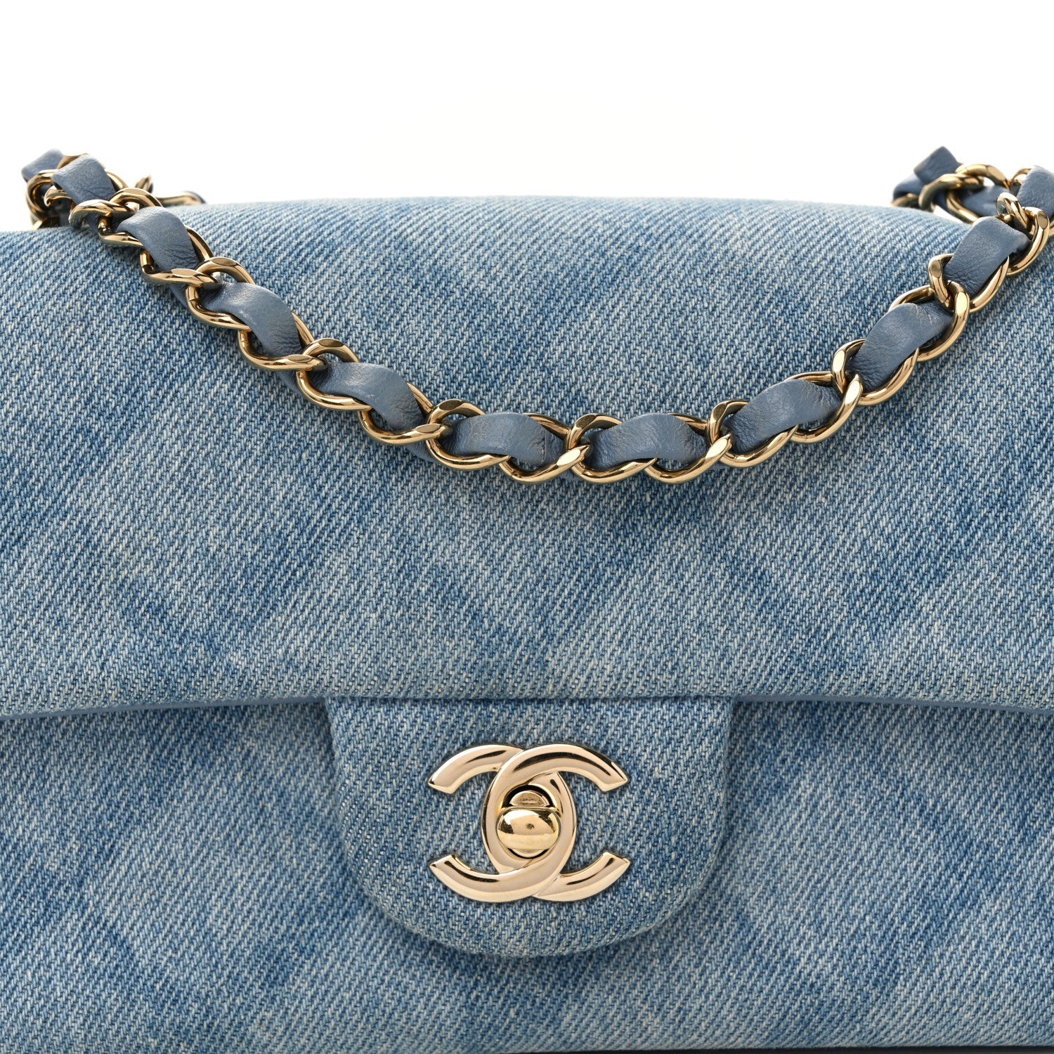 Chanel Printed Denim Quilted Mini Rectangular Flap Light Blue