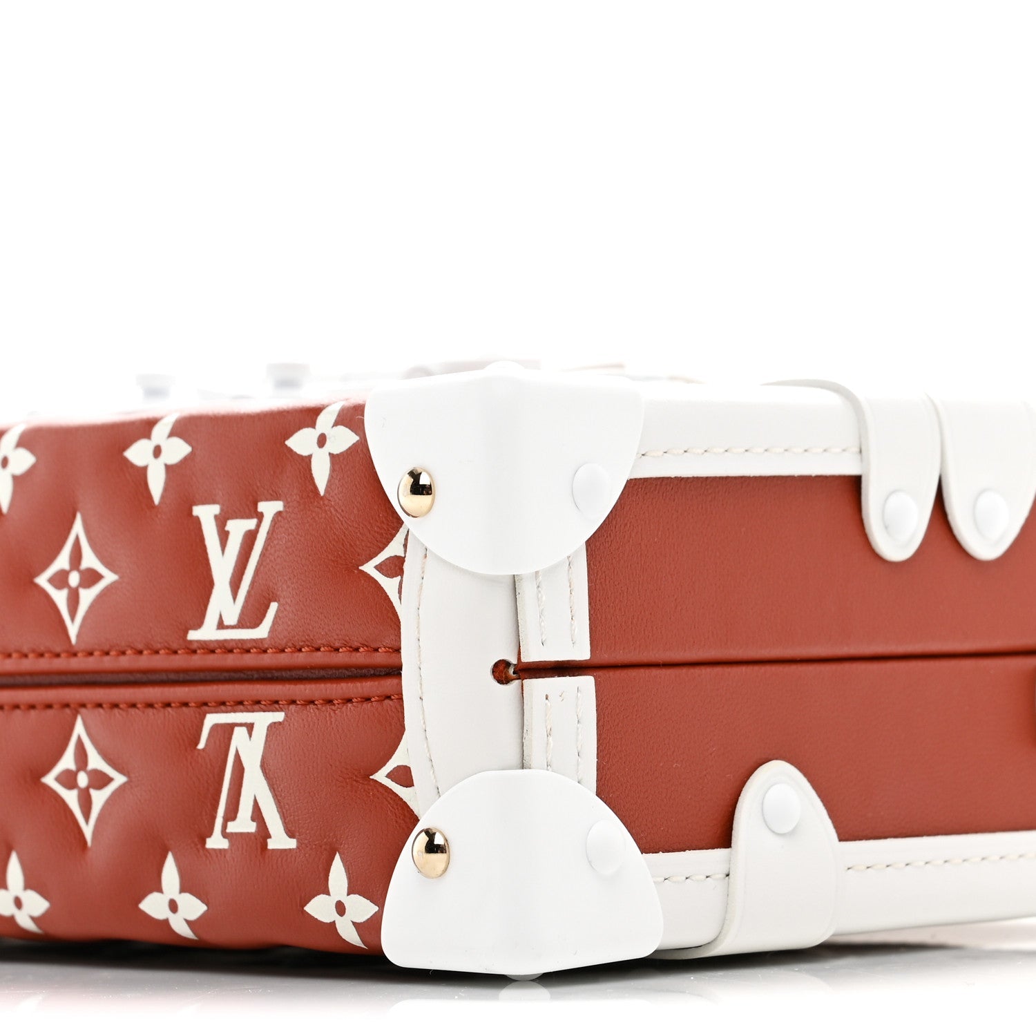 Louis Vuitton Lambskin Embossed Monogram Petite Malle Brown White