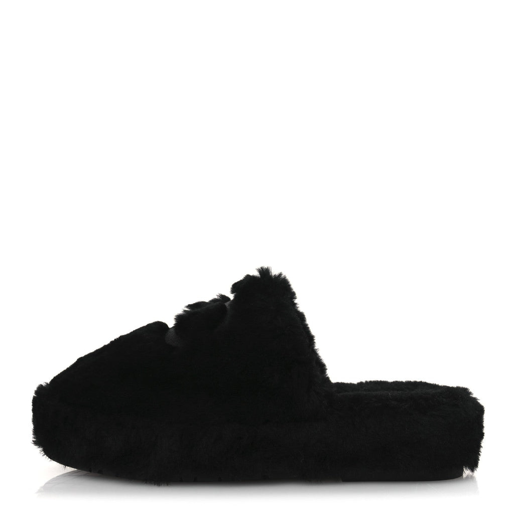Chanel Shearling CC Flat Mules 40 Black