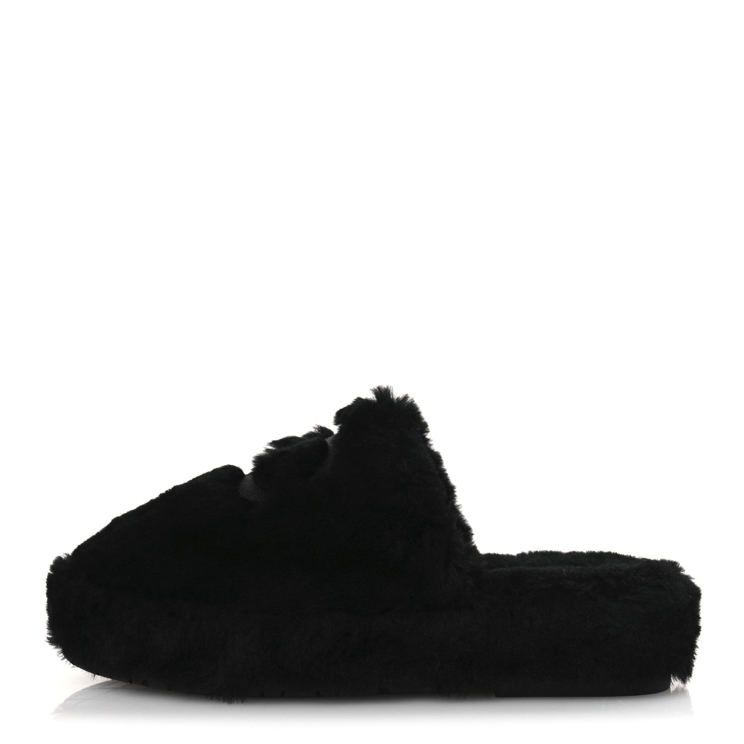 Chanel Shearling CC Flat Mules 40 Black