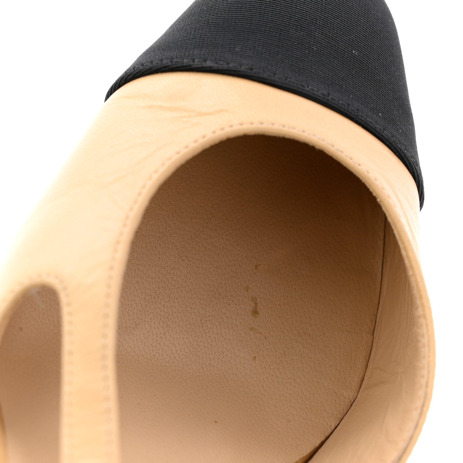 Goatskin Grosgrain Cap Toe CC Slingback Pumps 36 Beige Black