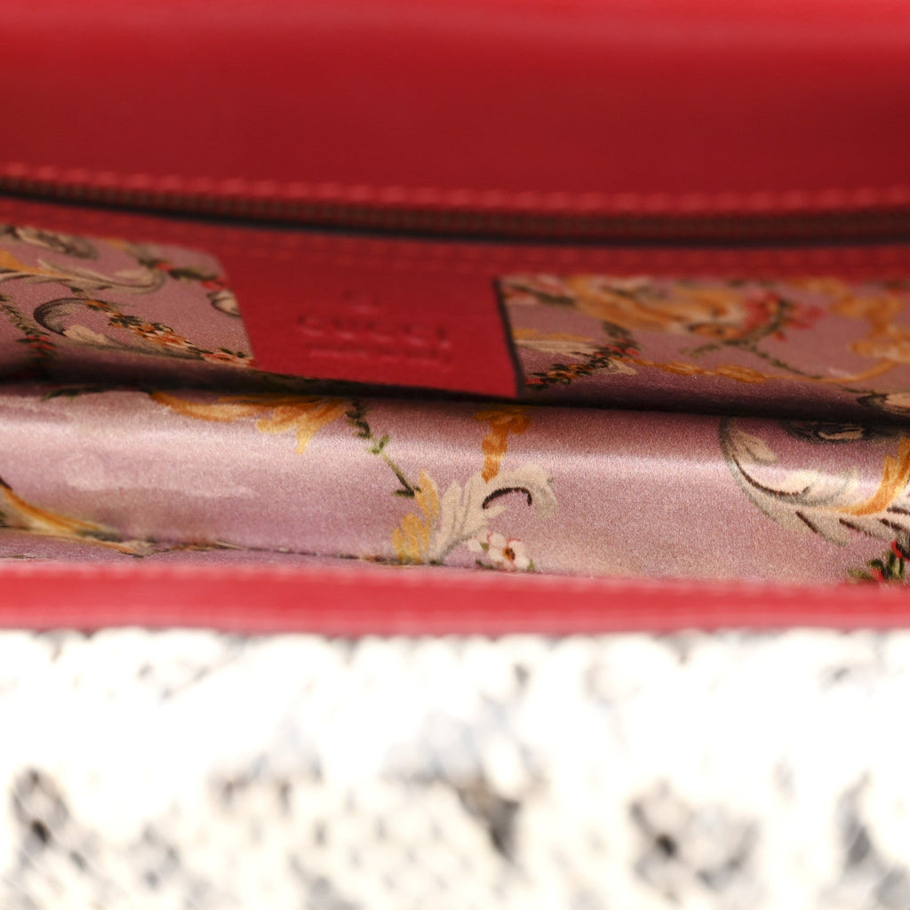 Gucci Calfskin Snakeskin Studded Small Ottilia Top Handle Bag Hibiscus Red