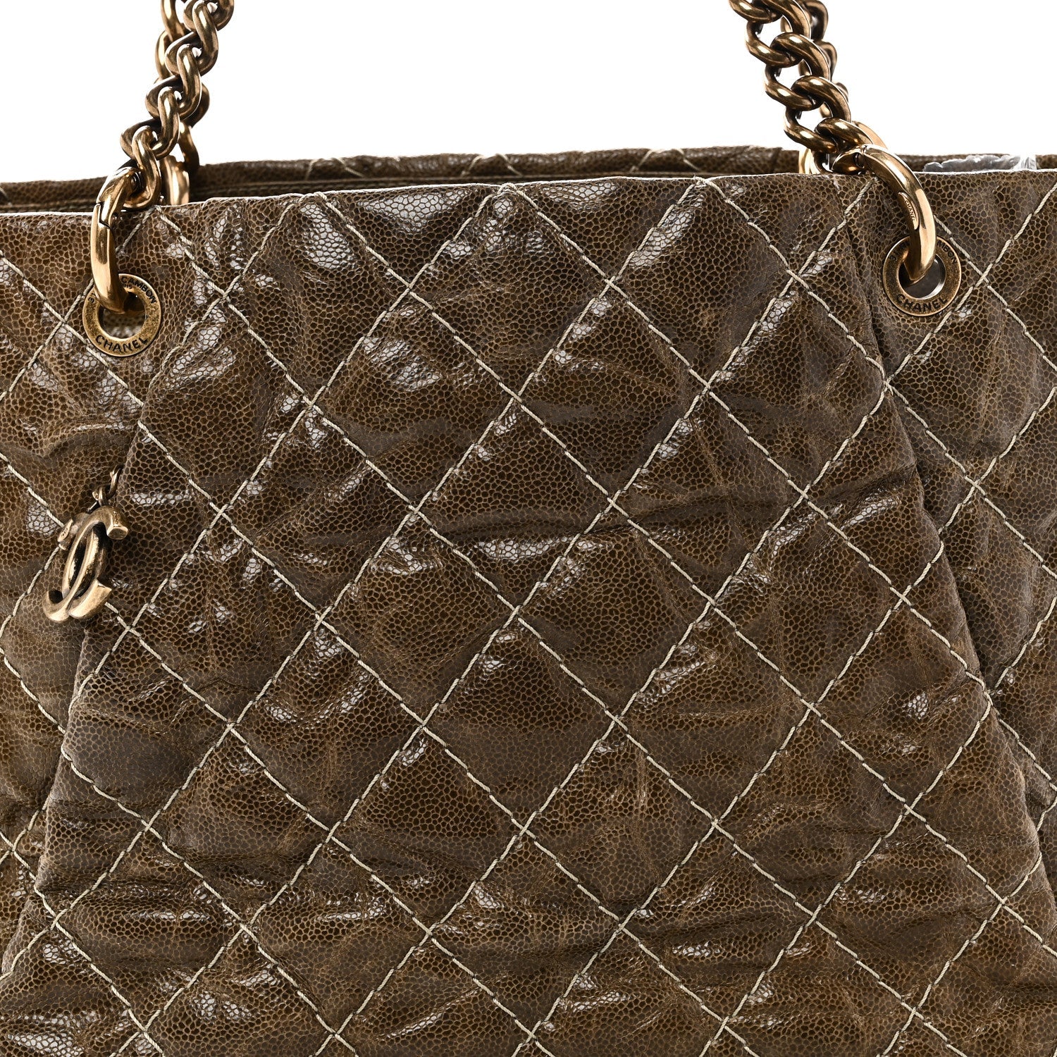 Chanel Crumpled Grained Calfskin Large Coco Pleats Tote Khaki