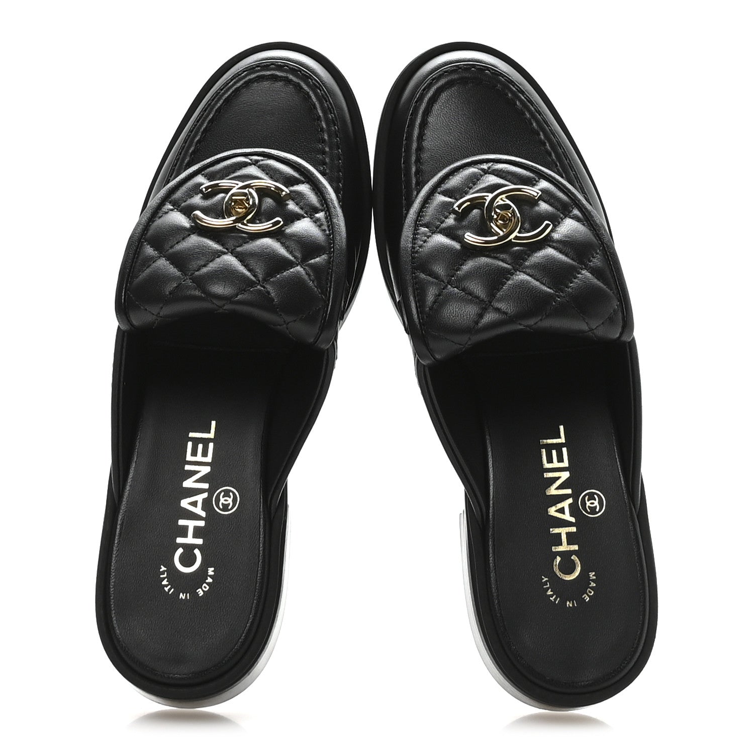 Lambskin Quilted CC Turnlock Mules 36.5 Black