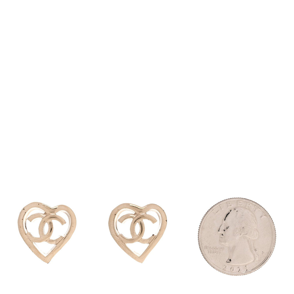 Metal CC Heart Coco In Love Earrings Gold