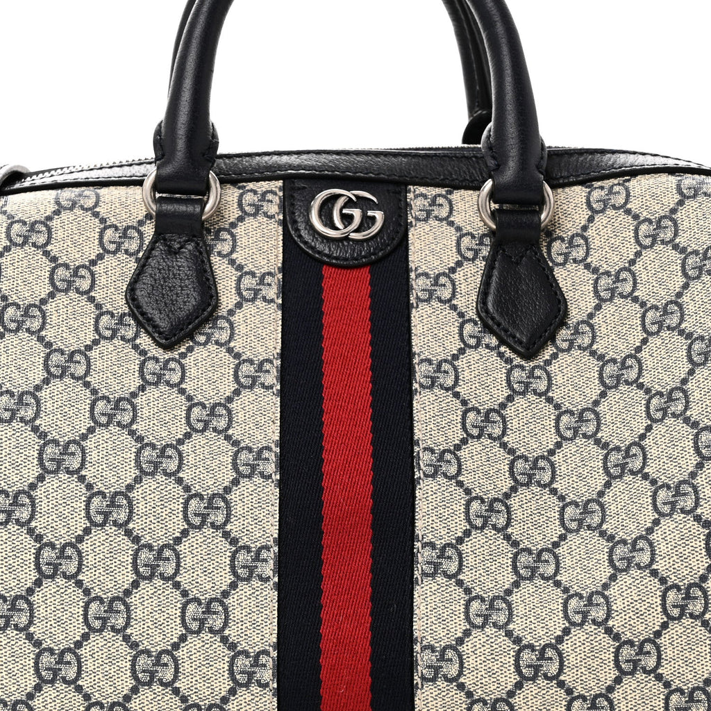 Gucci GG Supreme Monogram Web Medium Ophidia Top Handle Bag Beige Blue