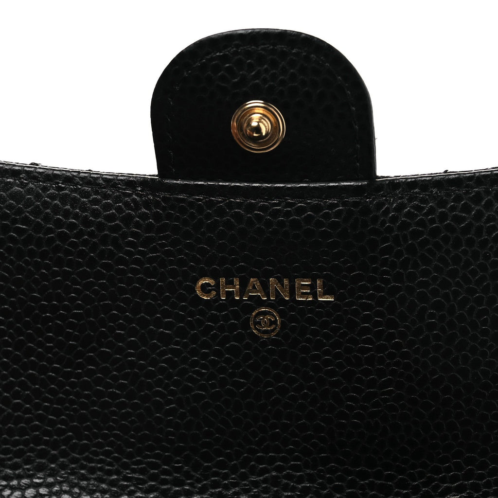 Caviar Quilted Large Gusset Flap Wallet Black