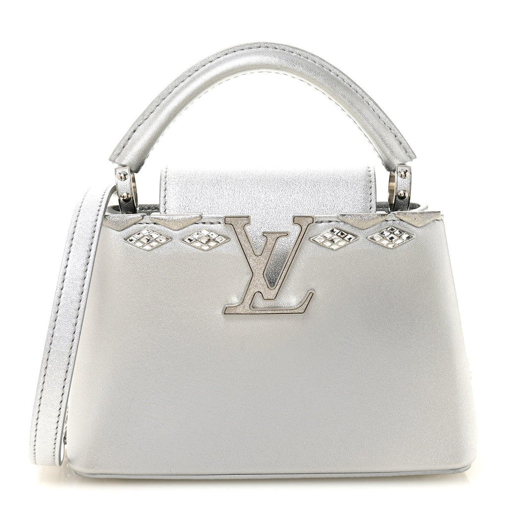 Louis Vuitton Lambskin Strass Mini Capucines  Silver