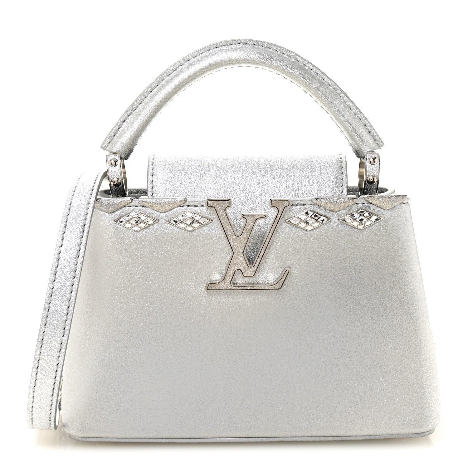 Louis Vuitton Lambskin Strass Mini Capucines  Silver