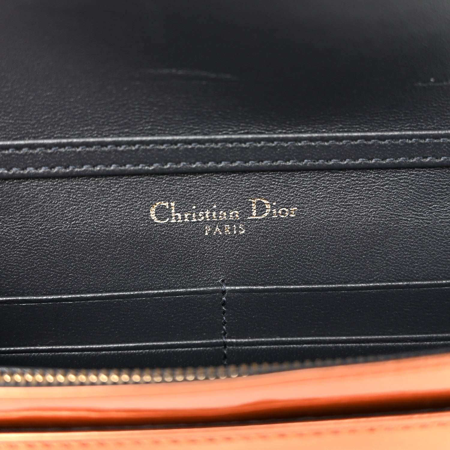 Christian Dior Metallic Patent Micro-Cannage Diorama Wallet on Chain Pouch Orange