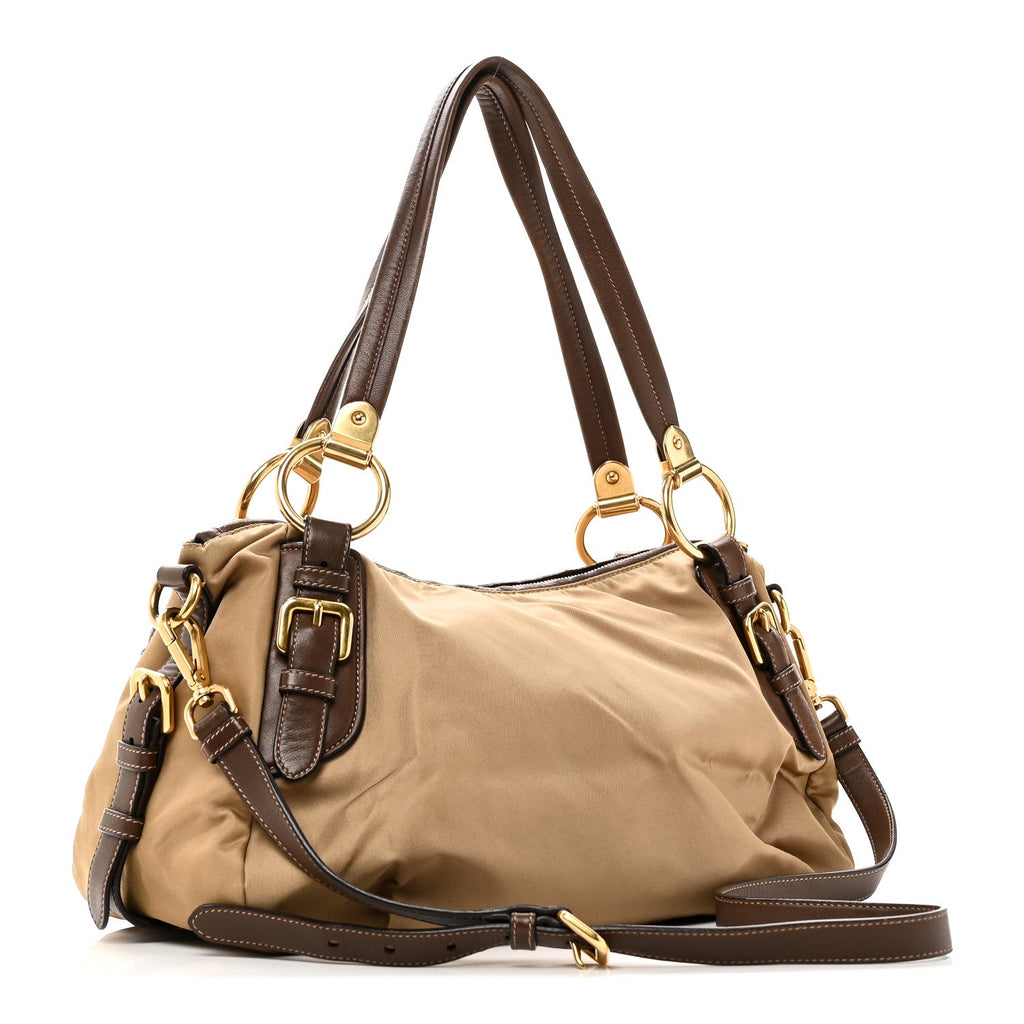 Prada Tessuto Nylon Vitello Daino Satchel Tabacco