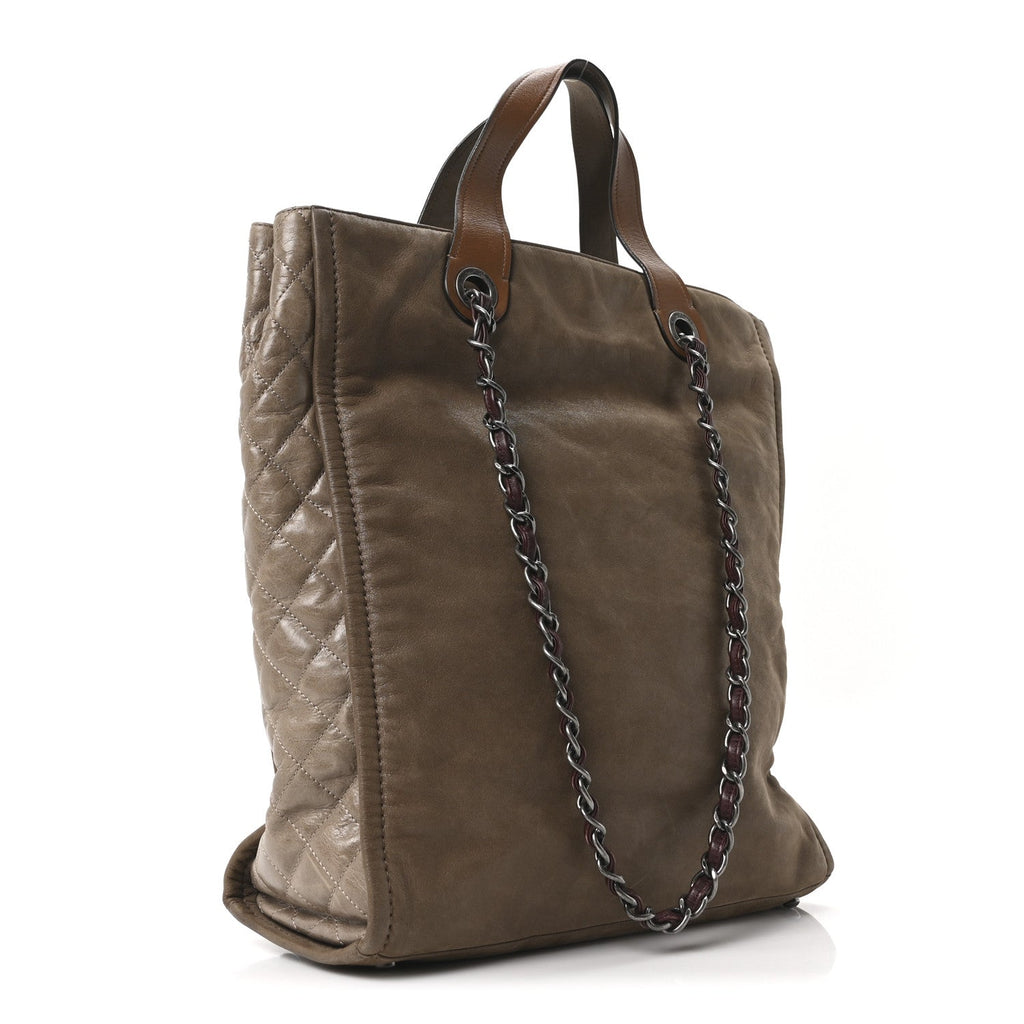 Chanel Iridescent Calfskin In The Mix Tall Tote Khaki