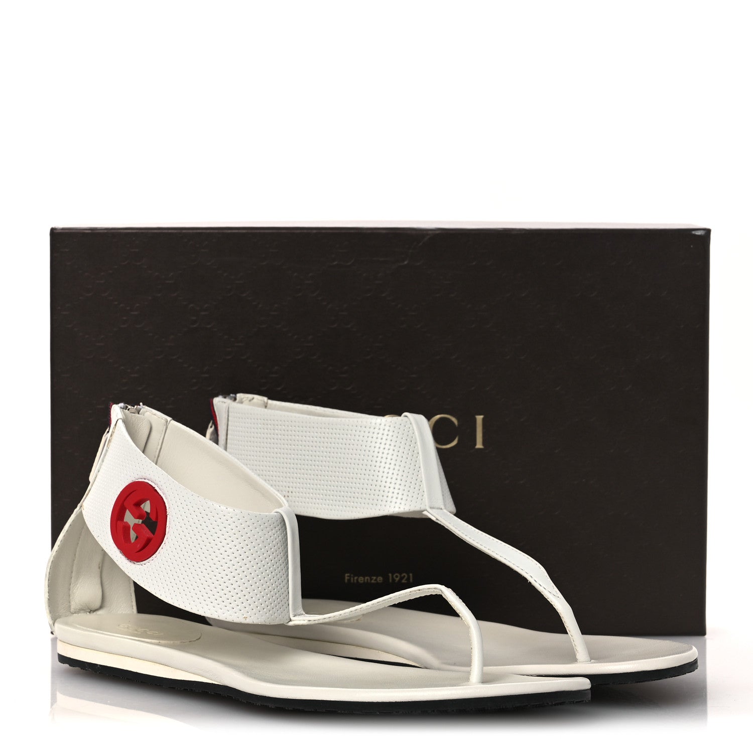 Gucci Calfskin GG Zip Thong Sandals 40.5 White