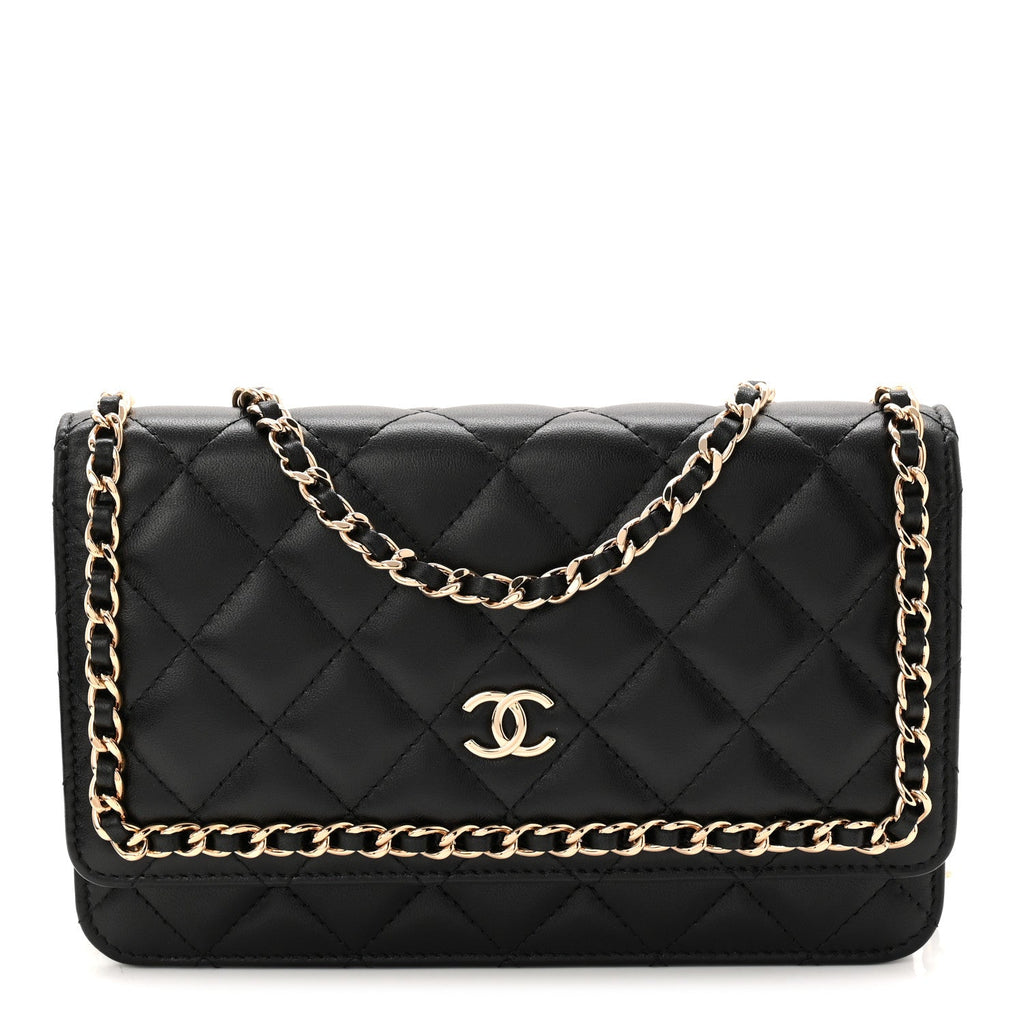 Chanel Lambskin Quilted Chain Around Wallet On Chain WOC Black