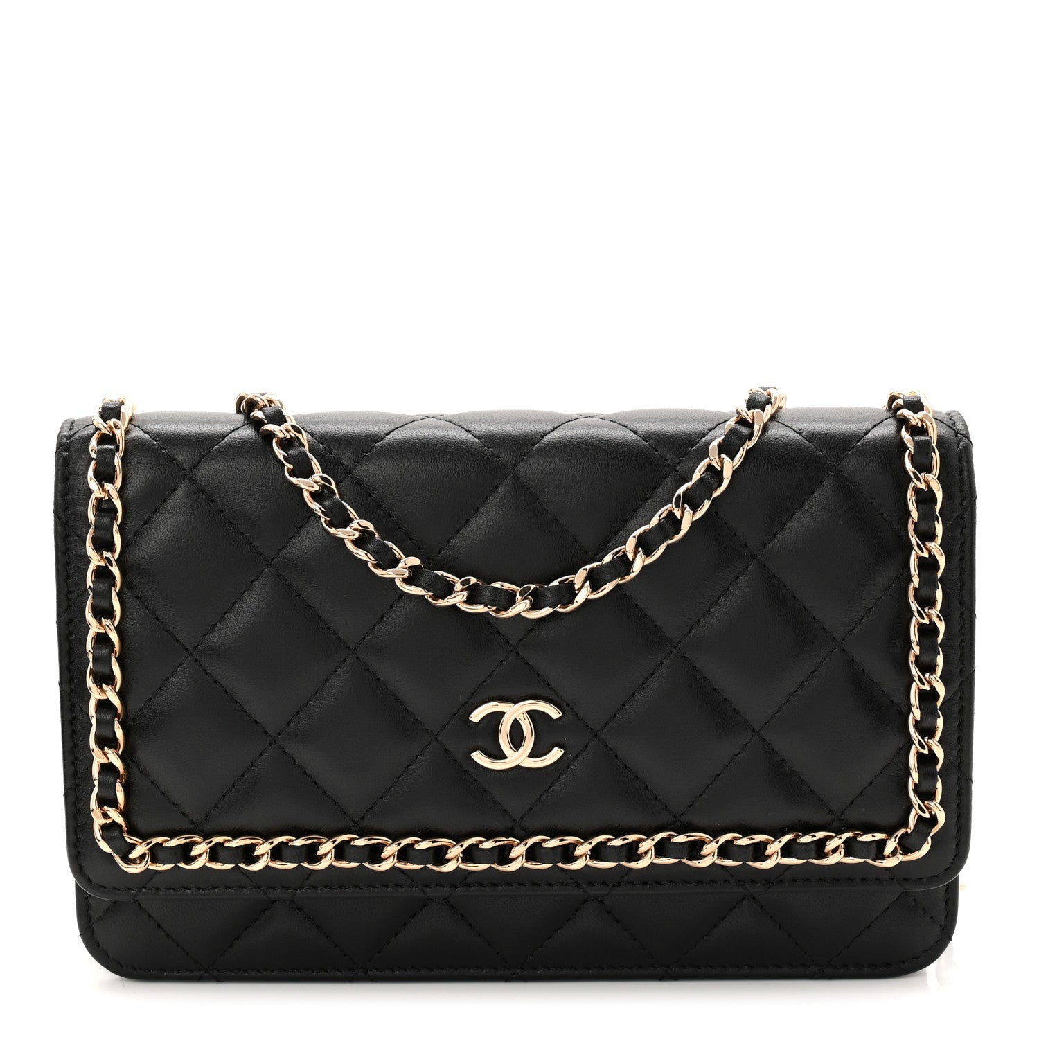 Chanel Lambskin Quilted Chain Around Wallet On Chain WOC Black