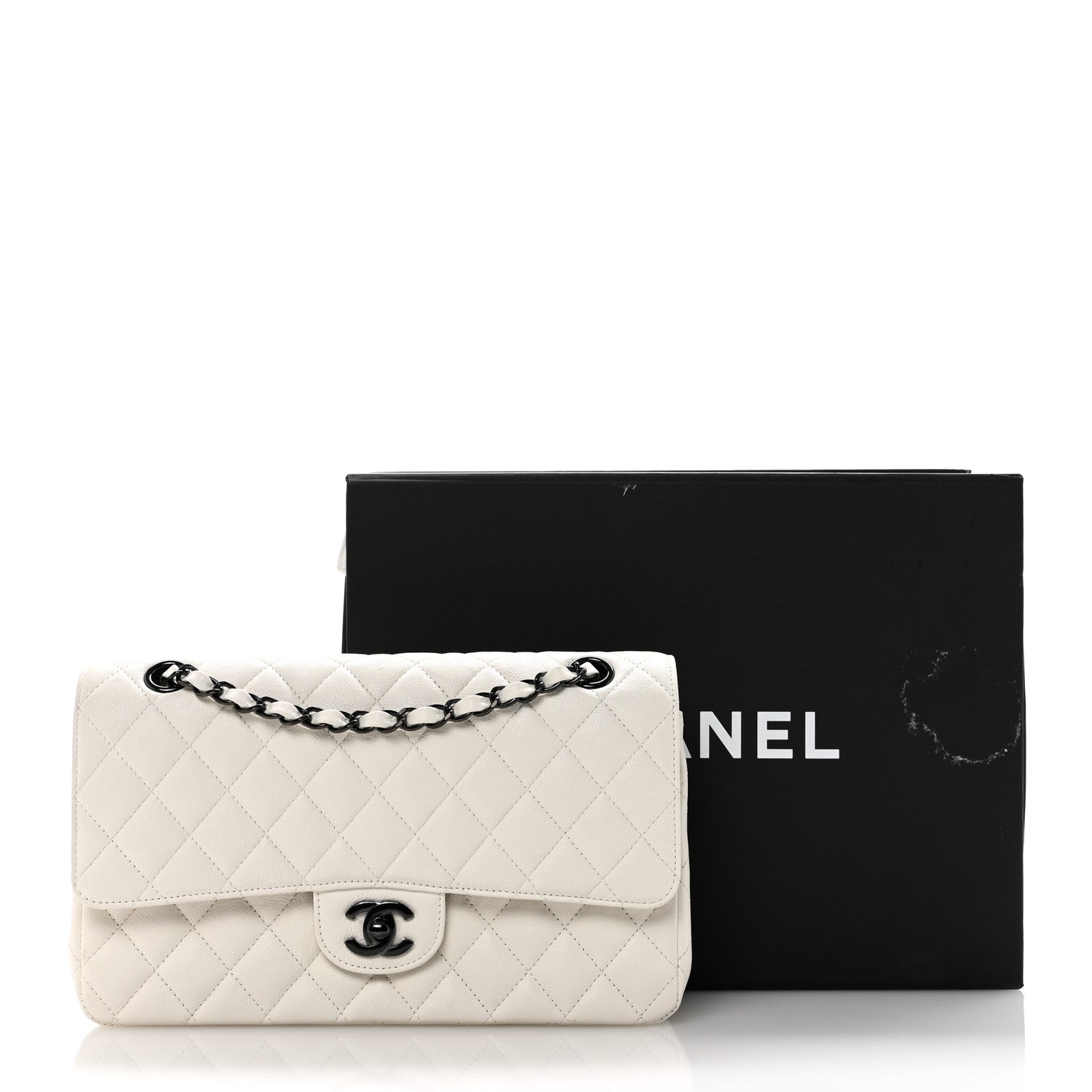 Chanel Crumpled Calfskin Quilted Medium Double Flap White