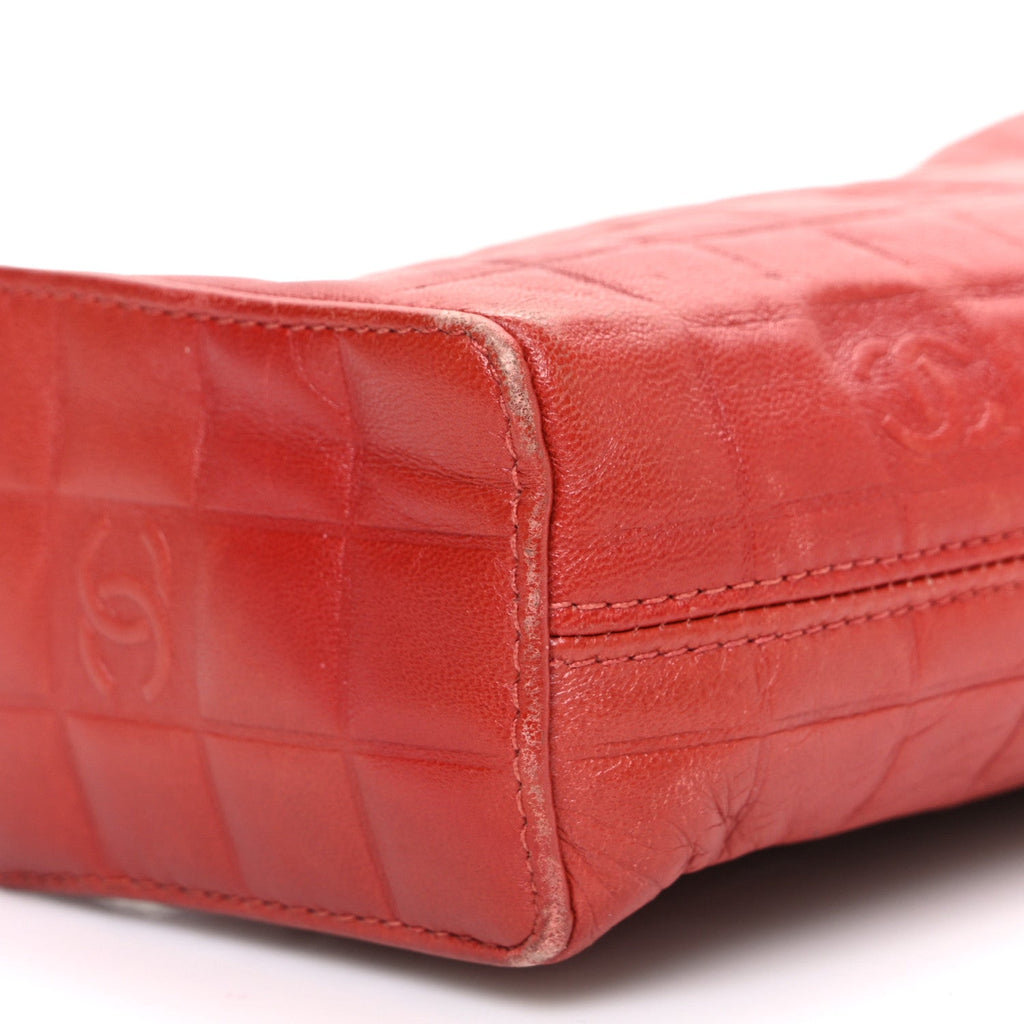 Chanel Lambskin Embossed CC Chocolate Bar Shoulder Bag Red