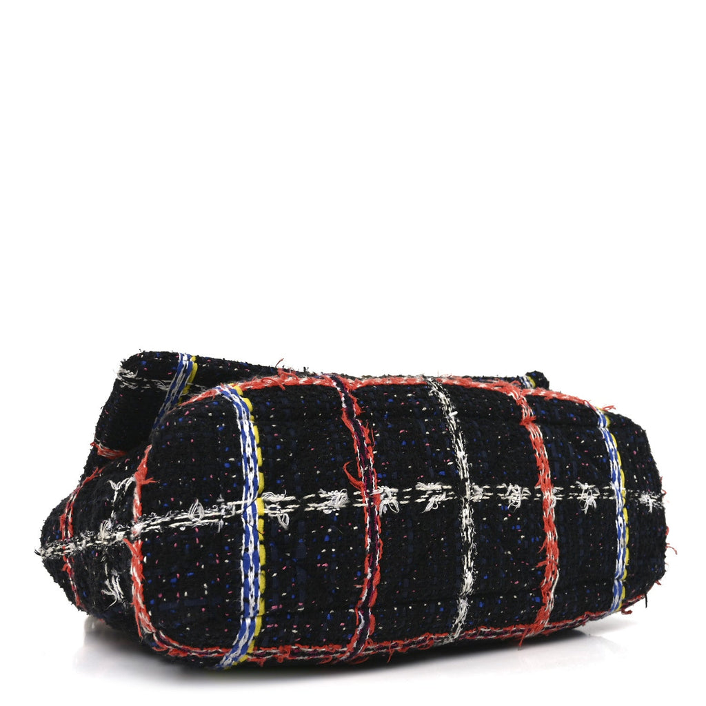 Chanel Tweed Quilted Large Chanel 19 Flap Black Orange Blue