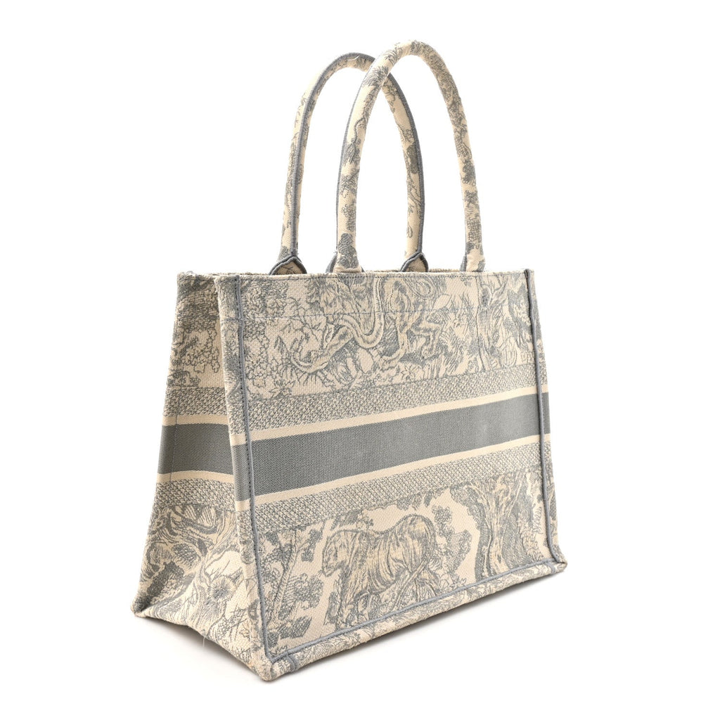 Christian Dior Canvas Embroidered Medium Dioriviera Toile De Jouy Book Tote Gray
