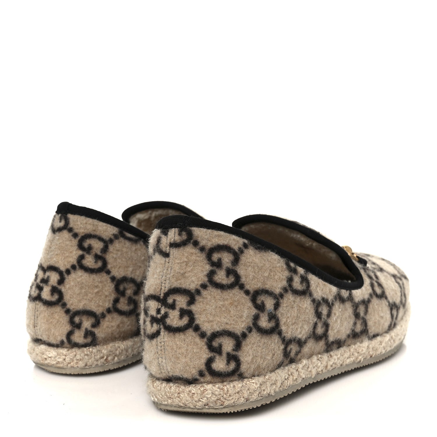 Gucci Covered Wool GG Monogram Mens Fria Horsebit Loafers 9 Beige Ebony Black Butterscotch