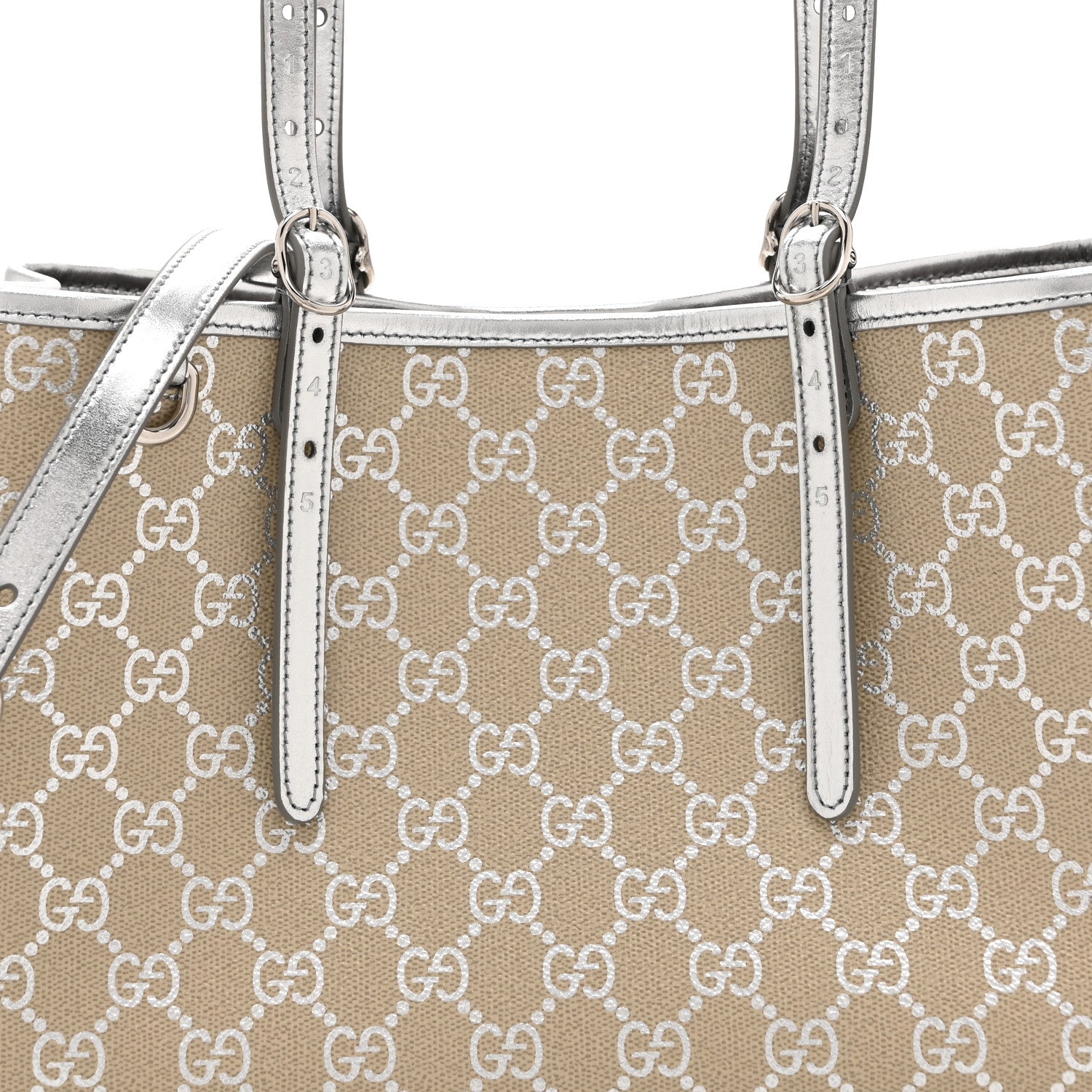 Gucci GG Supreme Monogram Emblem Medium Tote Bag  Beige Silver