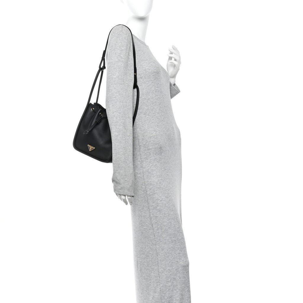 Prada Soft Calfskin Mini Darling Bucket Bag Black