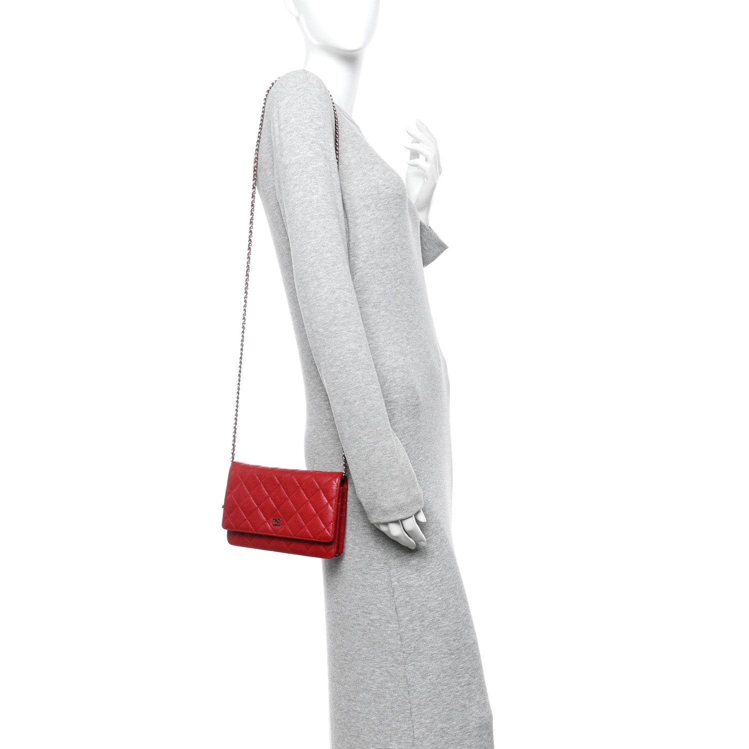 Chanel Caviar Quilted Wallet on Chain WOC Red