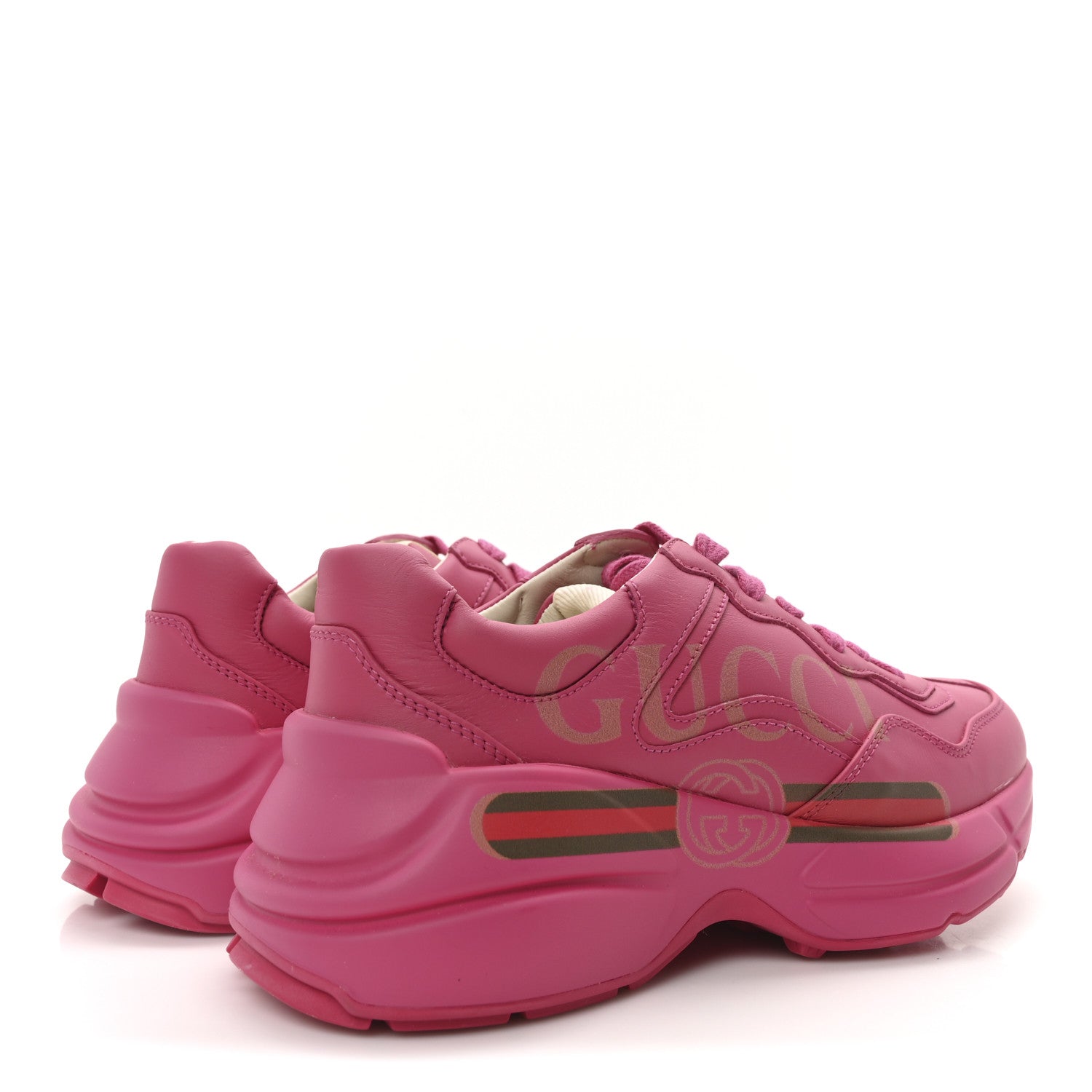 Gucci Calfskin Logo Womens Rhyton Sneakers 35.5 Box Pink