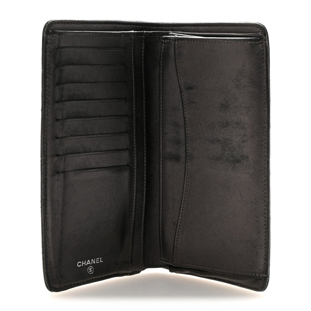 Metallic Lambskin Quilted Yen Wallet Grey