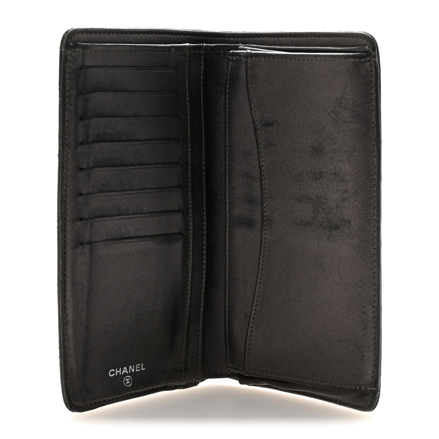 Metallic Lambskin Quilted Yen Wallet Grey