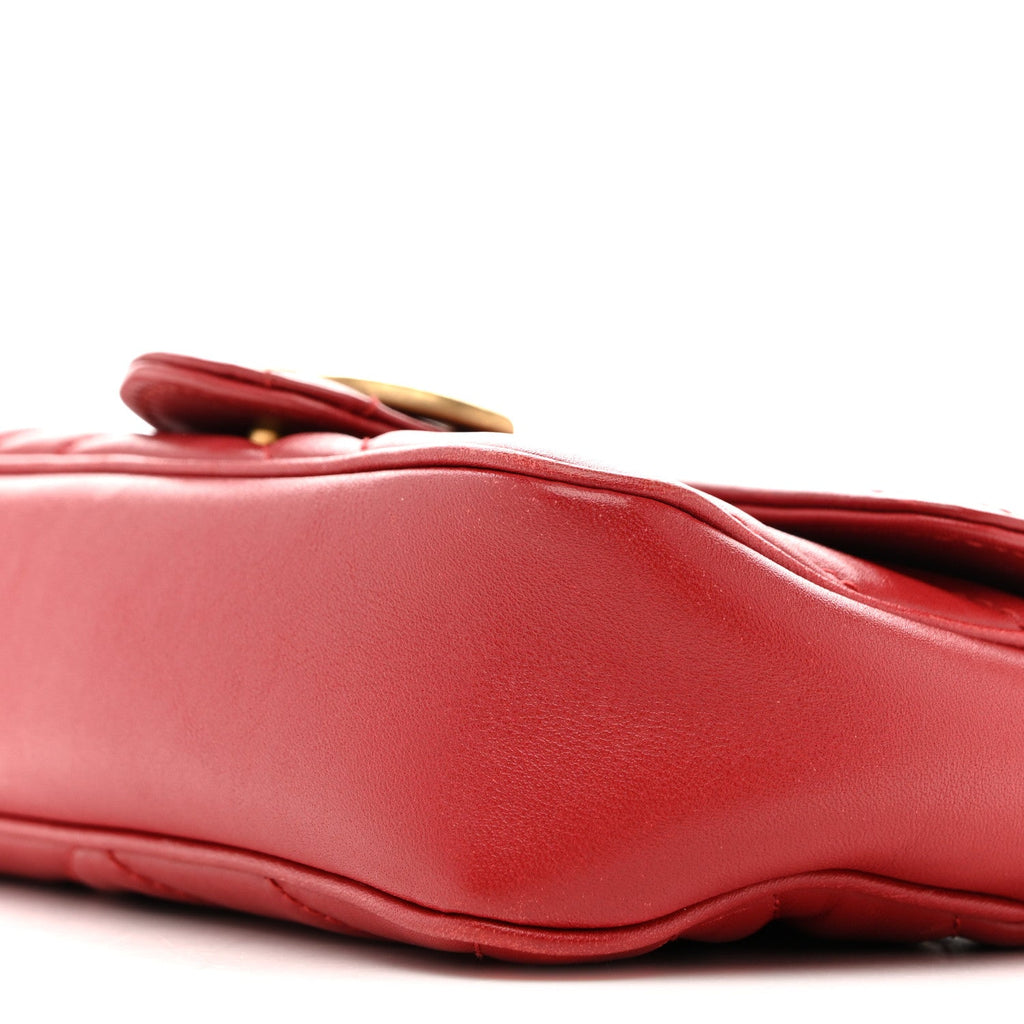 Gucci Calfskin Matelasse Super Mini GG Marmont Shoulder Bag Hibiscus Red