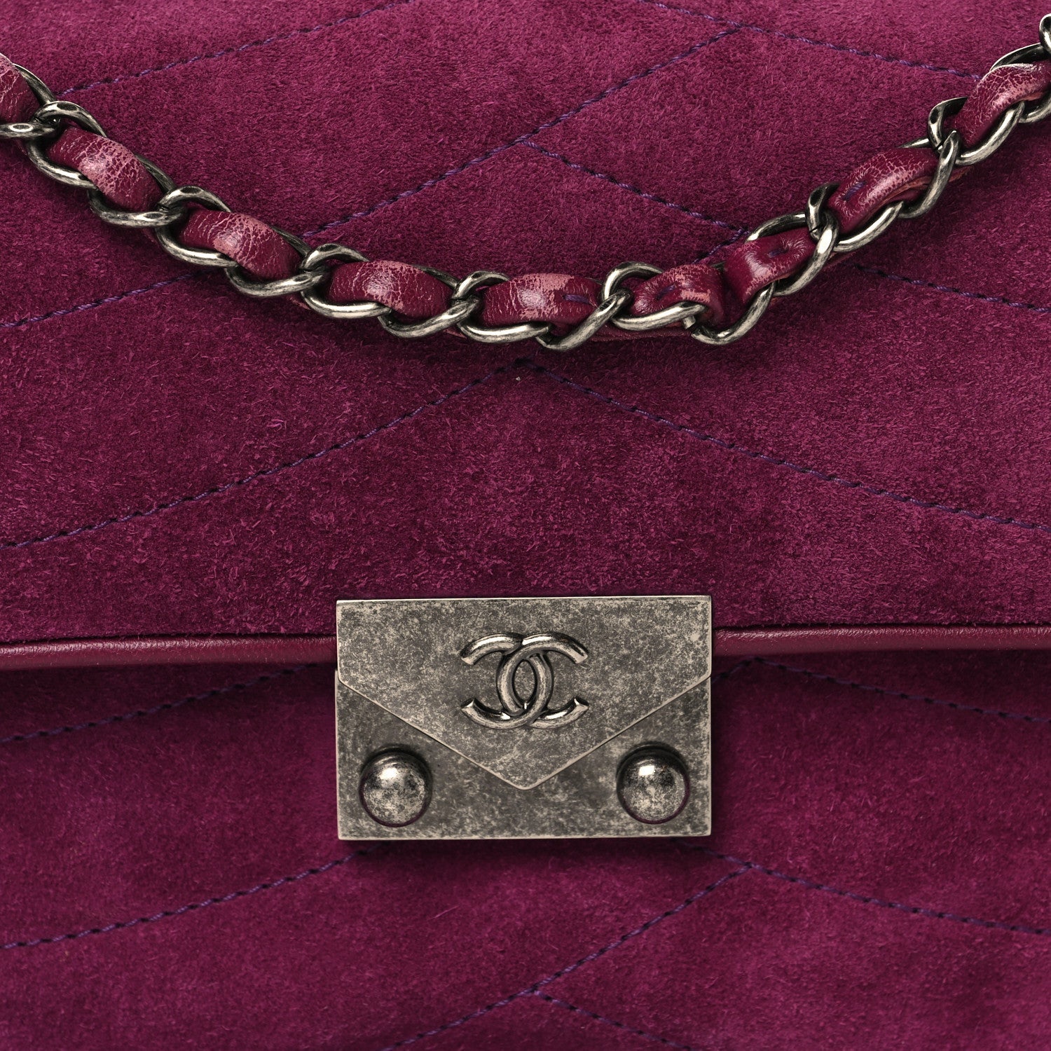 Chanel Suede Lambskin Scallop Quilted Medium Pagoda Flap Purple