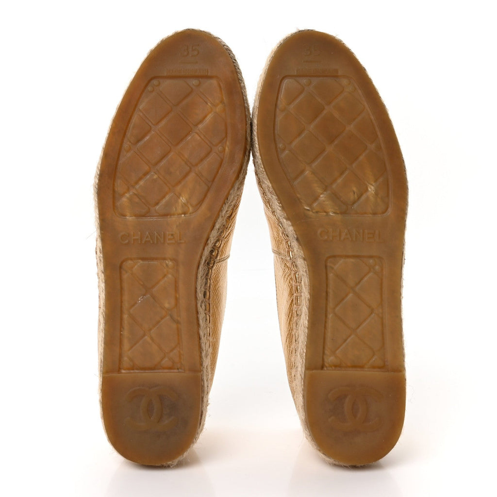 Laminated Lambskin Grosgrain CC Espadrilles 35 Gold Black