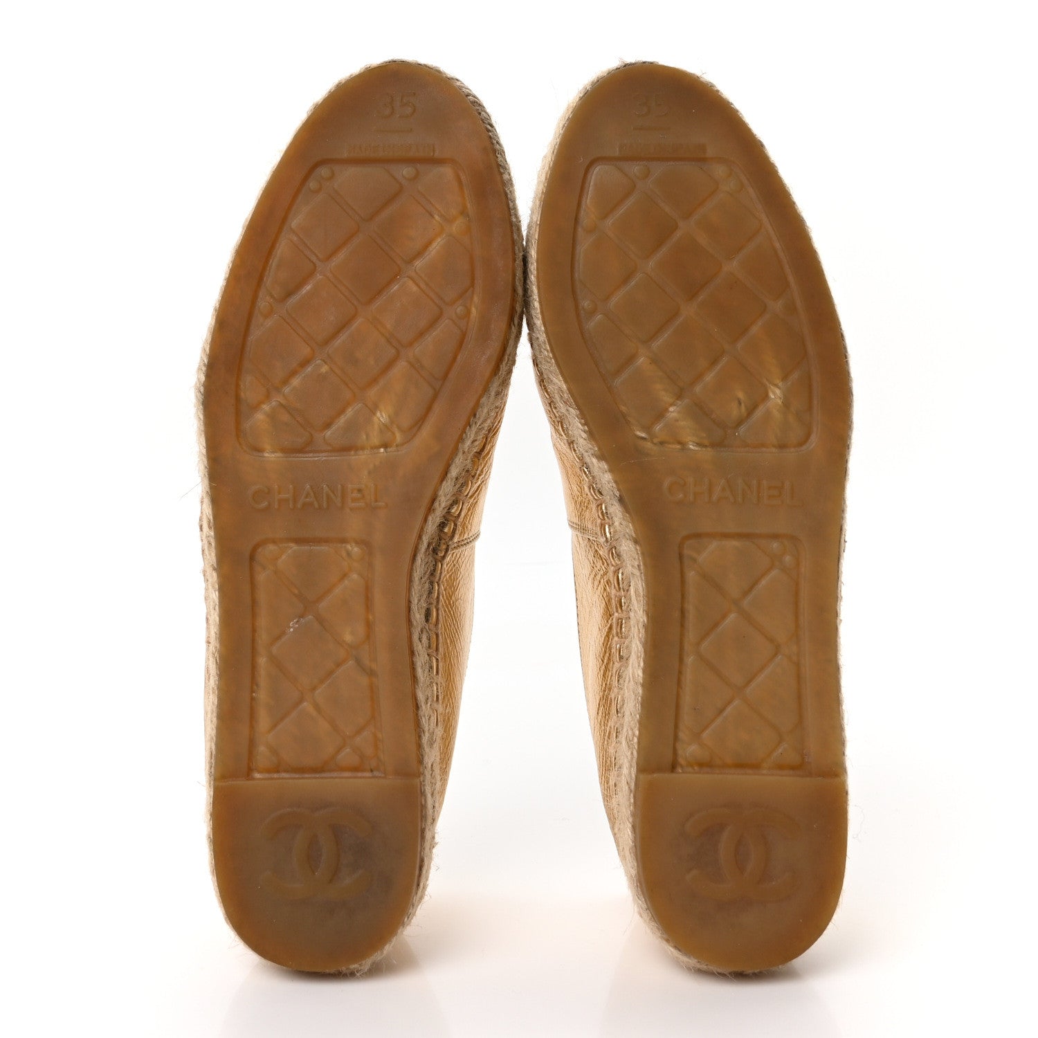 Laminated Lambskin Grosgrain CC Espadrilles 35 Gold Black