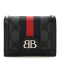Gucci X BALENCIAGA BB Monogram Web Ophidia Card Case Wallet Black