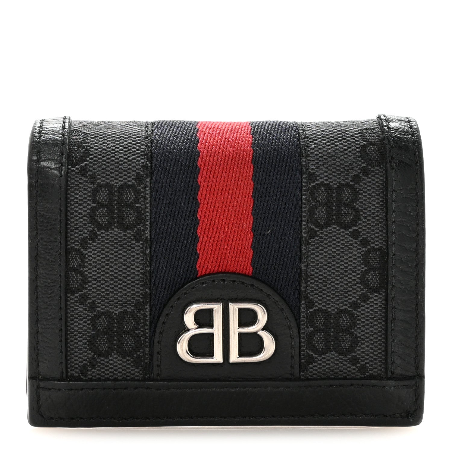 Gucci X BALENCIAGA BB Monogram Web Ophidia Card Case Wallet Black
