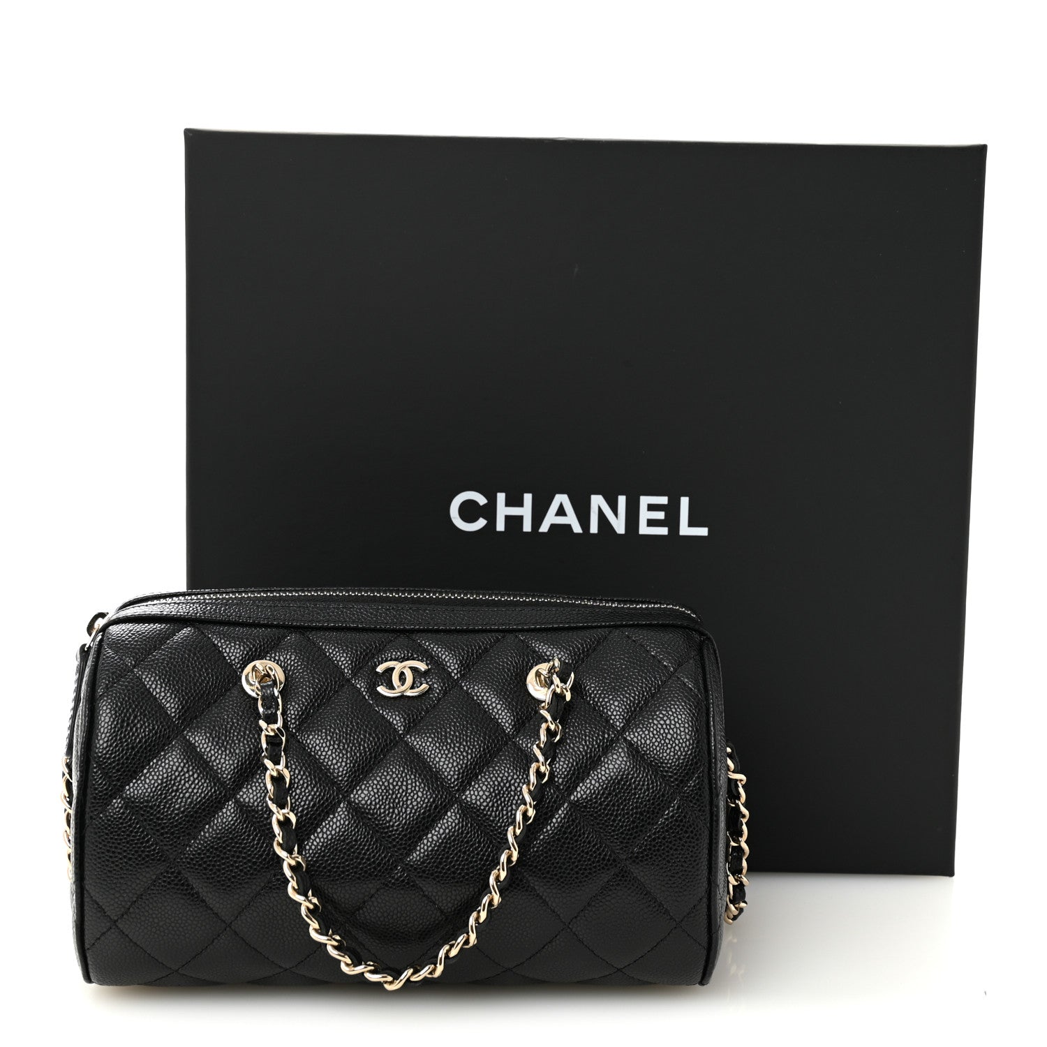 Chanel Caviar Quilted Barrel Clutch With Chain Black