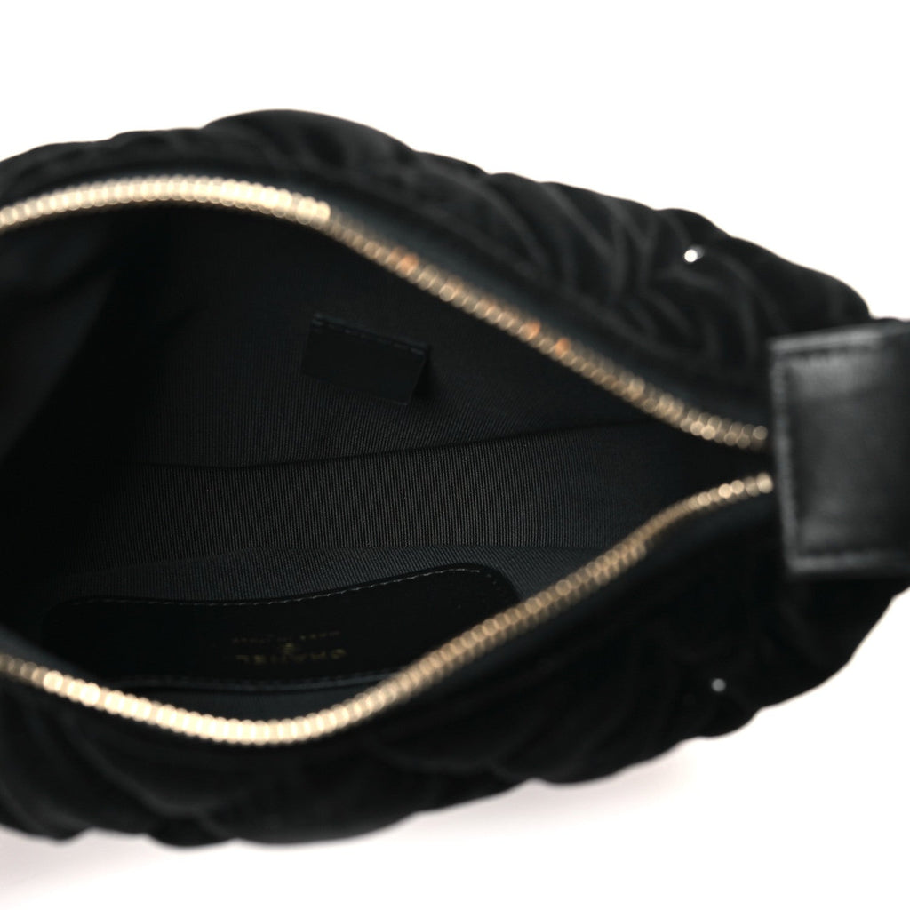 Chanel Velvet Diamanté Quilted Pocket Pouch Hobo Black